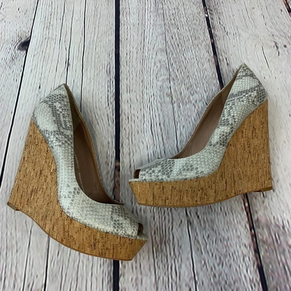 Vince Camuto Snake Skin Cork Wedges - Picture 2 of 7